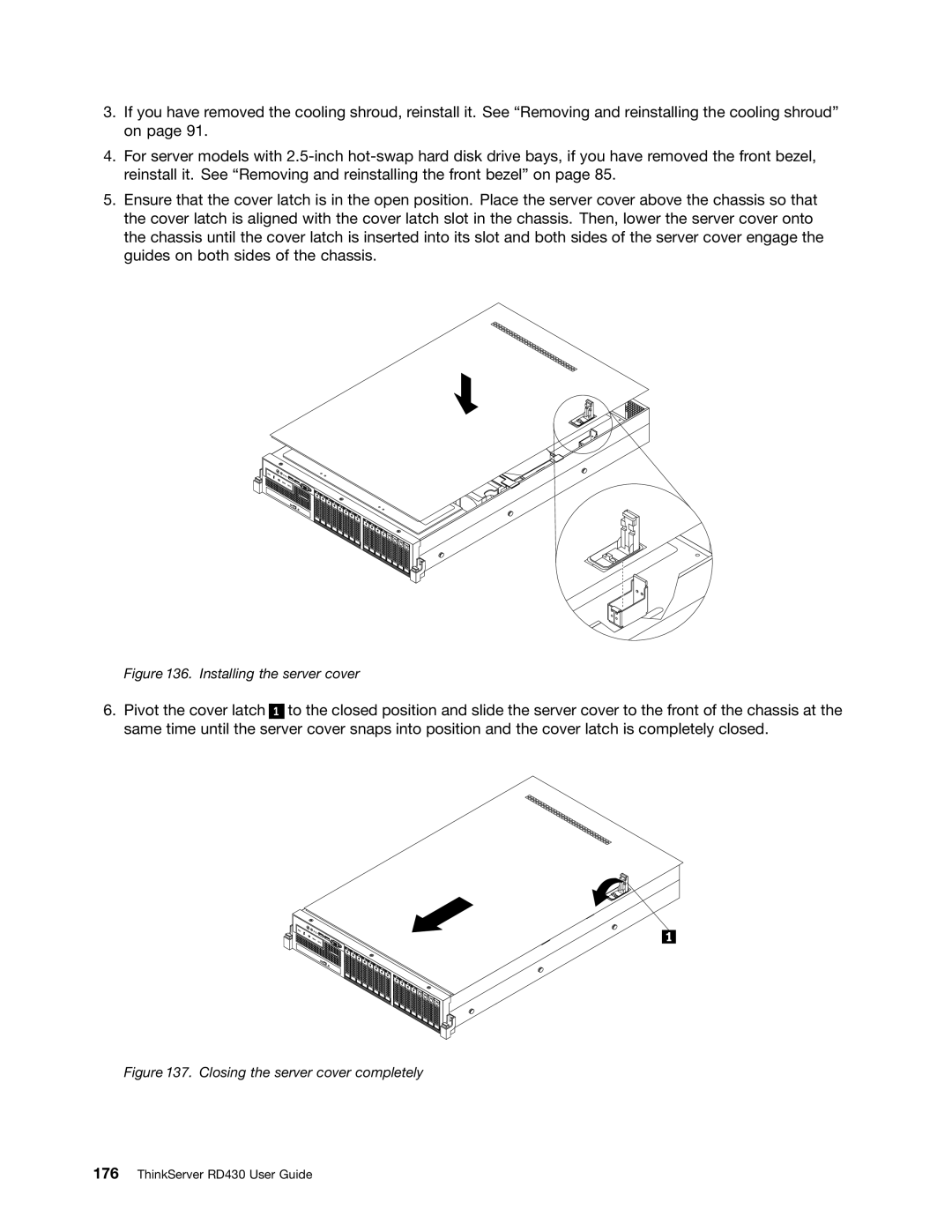 Lenovo RD430 manual Installing the server cover 