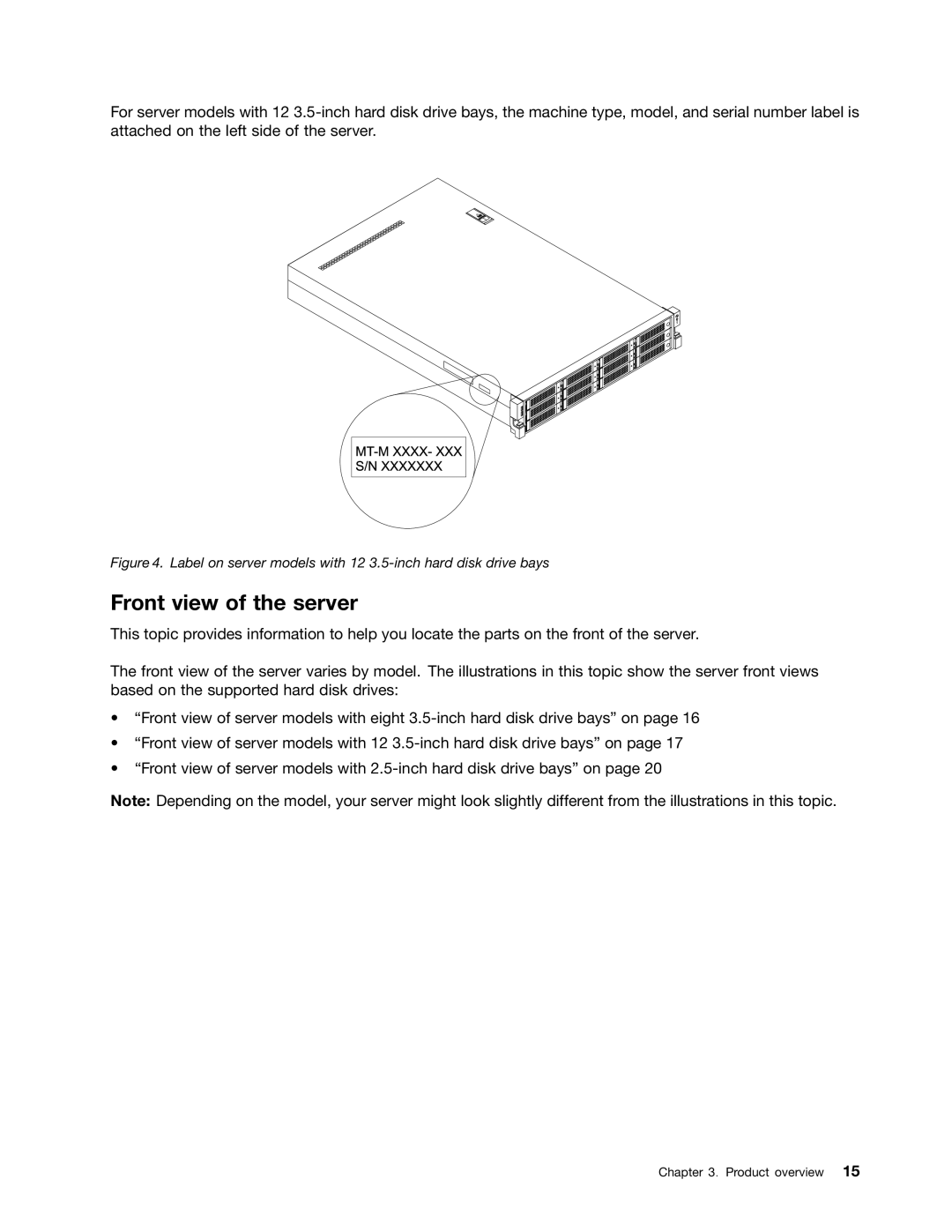 Lenovo RD430 manual Front view of the server, Label on server models with 12 3.5-inch hard disk drive bays 