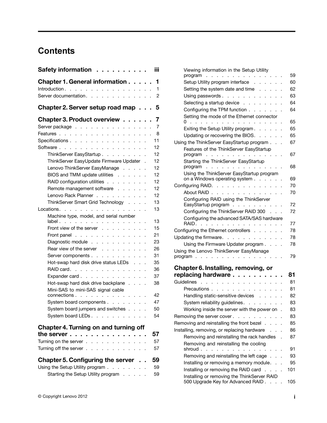 Lenovo RD430 manual Contents 