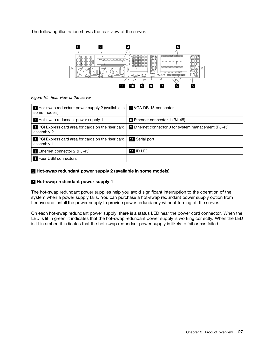 Lenovo RD430 manual Following illustration shows the rear view of the server 