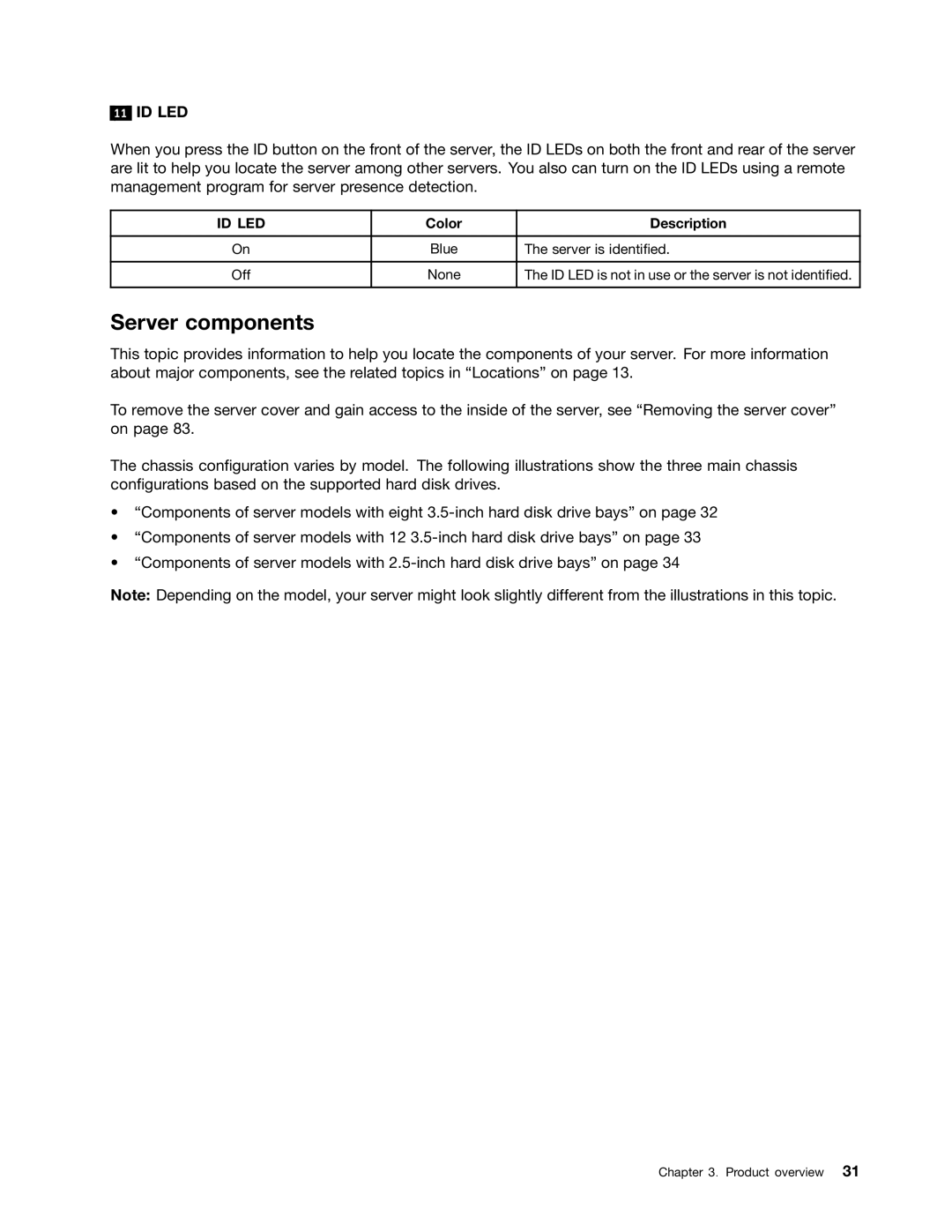 Lenovo RD430 manual Server components, Id Led 