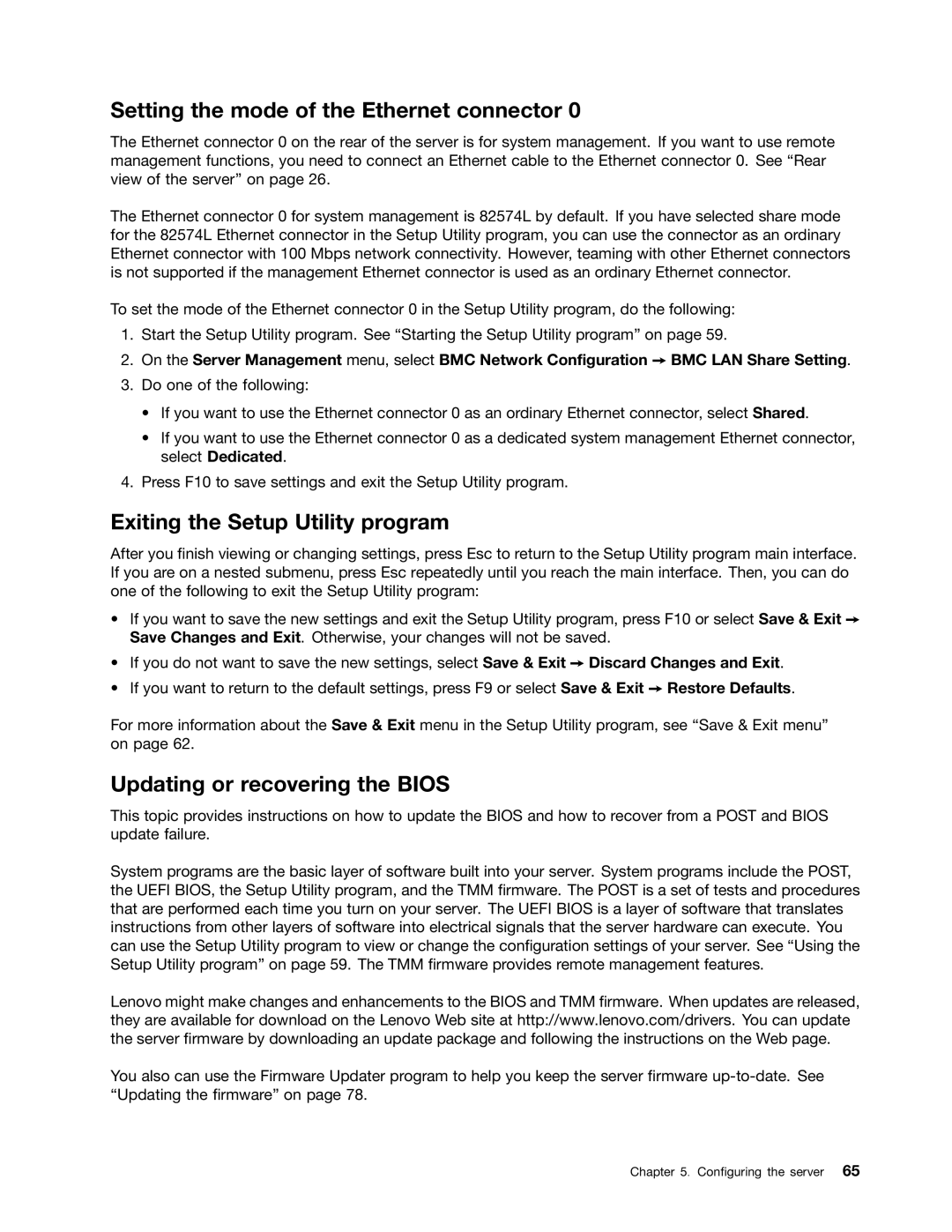 Lenovo RD430 manual Setting the mode of the Ethernet connector, Exiting the Setup Utility program 