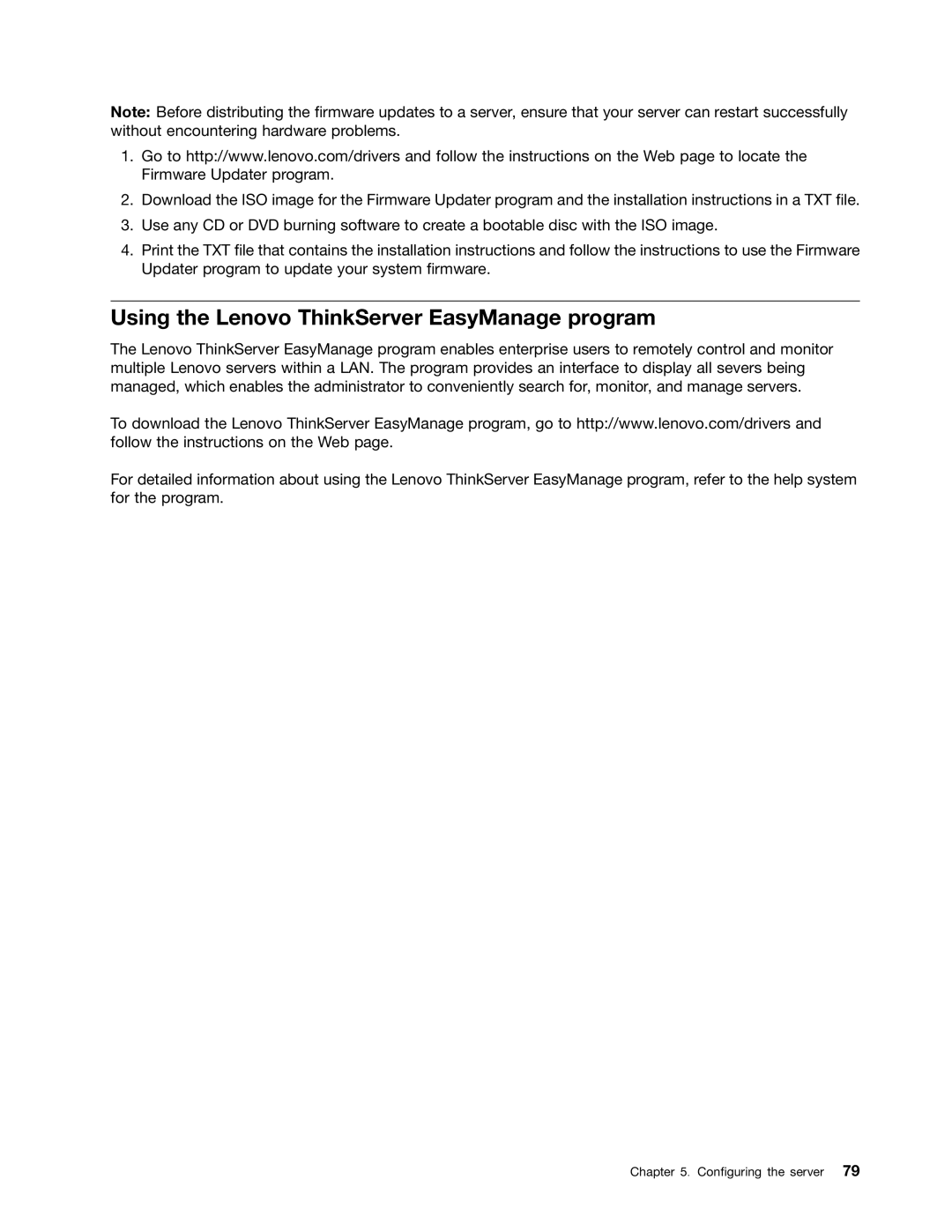 Lenovo RD430 manual Using the Lenovo ThinkServer EasyManage program 