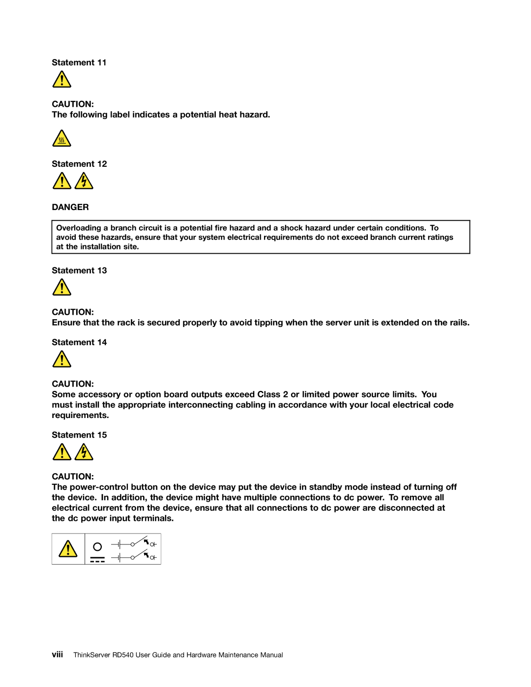 Lenovo RD540 manual Statement Following label indicates a potential heat hazard 