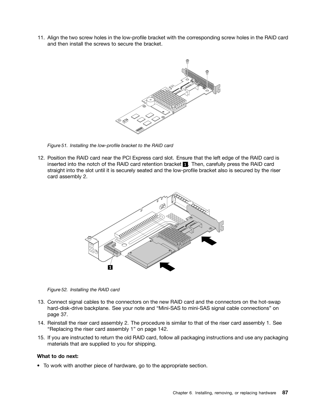 Lenovo RD540 manual Installing the low-profile bracket to the RAID card 