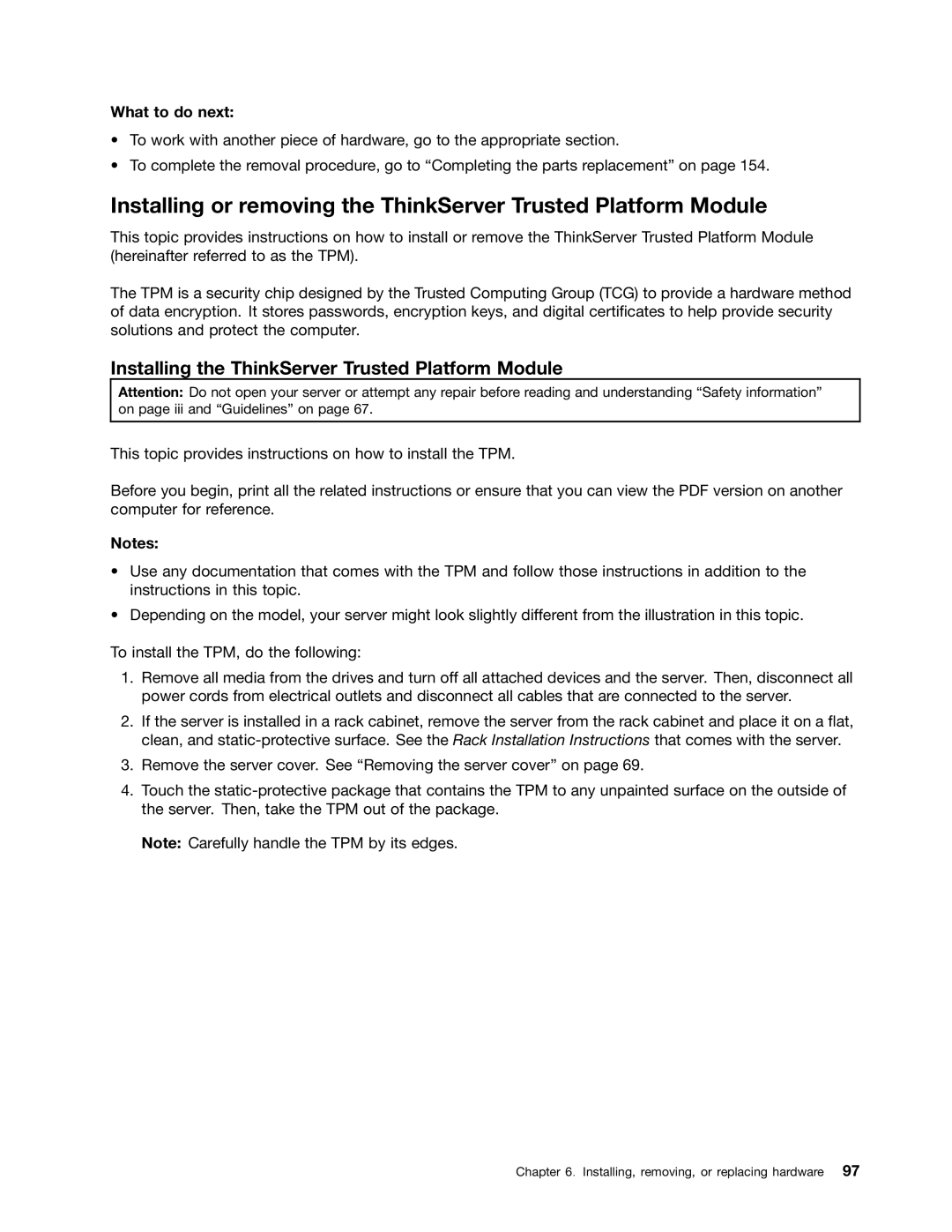 Lenovo RD540 manual Installing the ThinkServer Trusted Platform Module 