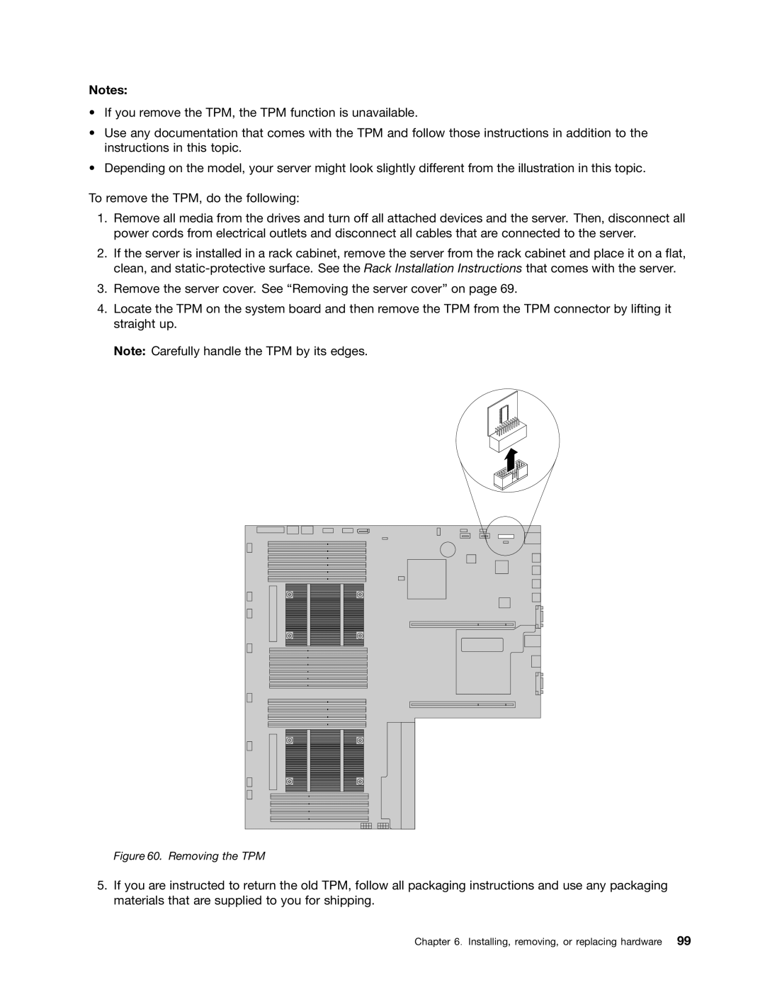 Lenovo RD540 manual Removing the TPM 