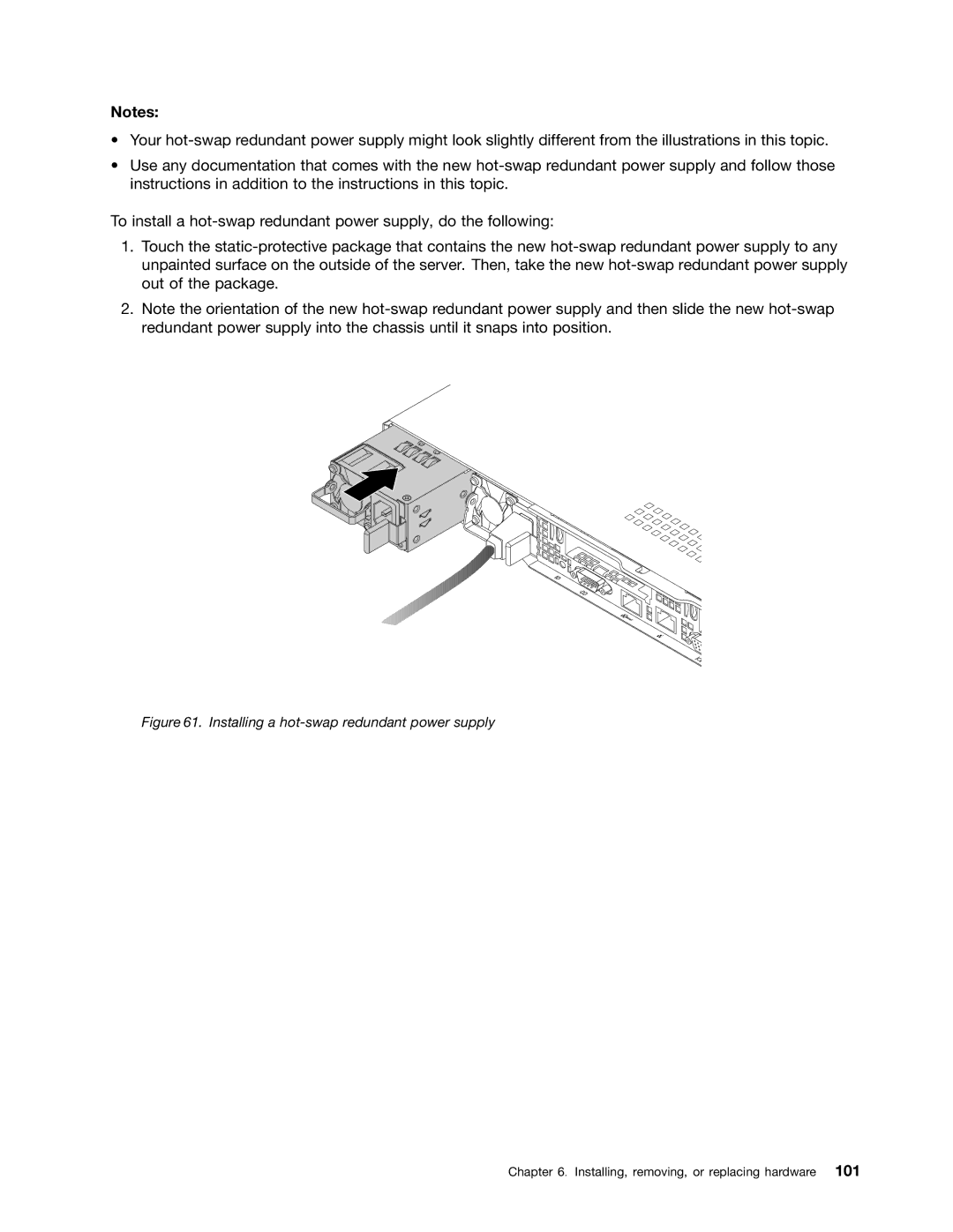 Lenovo RD540 manual Installing a hot-swap redundant power supply 