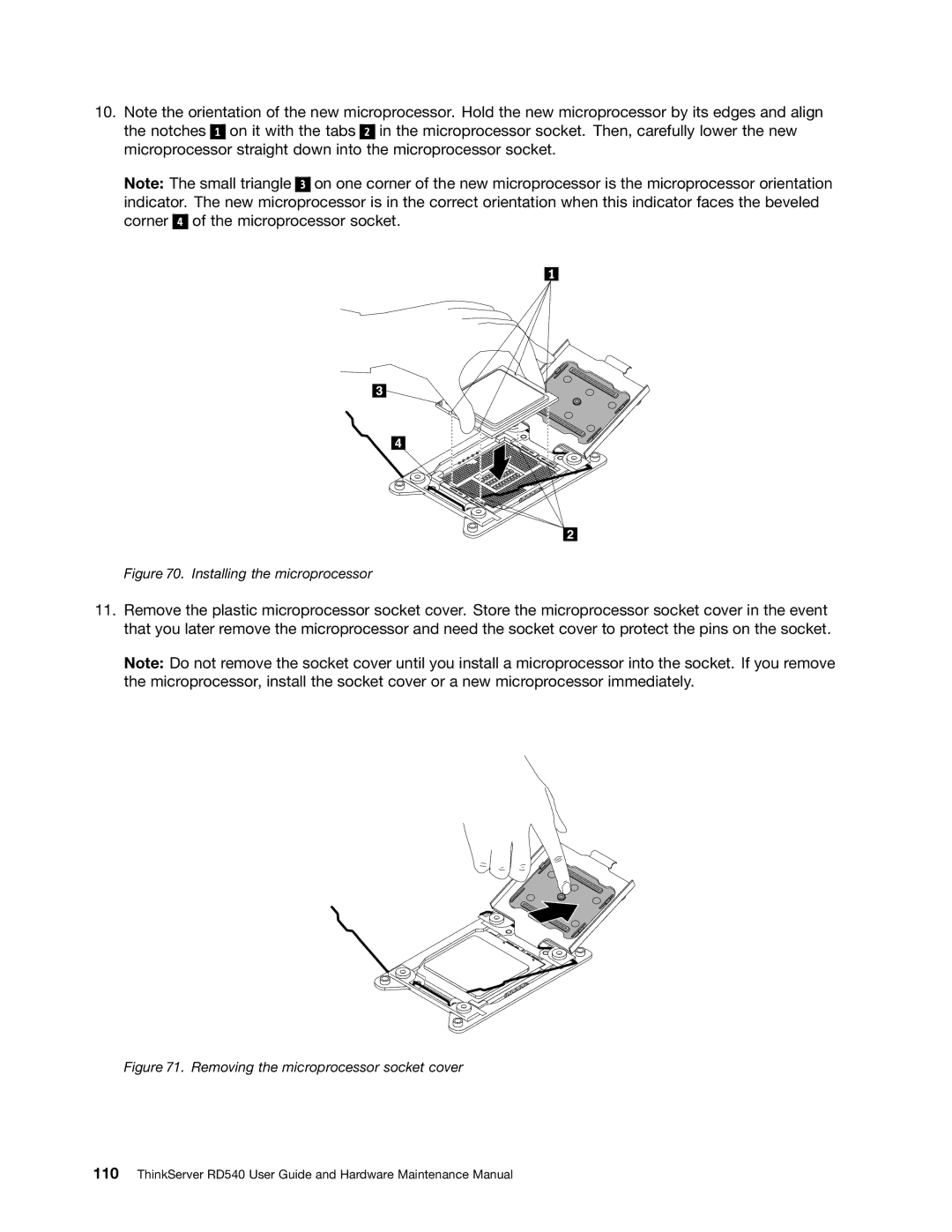 Lenovo RD540 manual Installing the microprocessor 