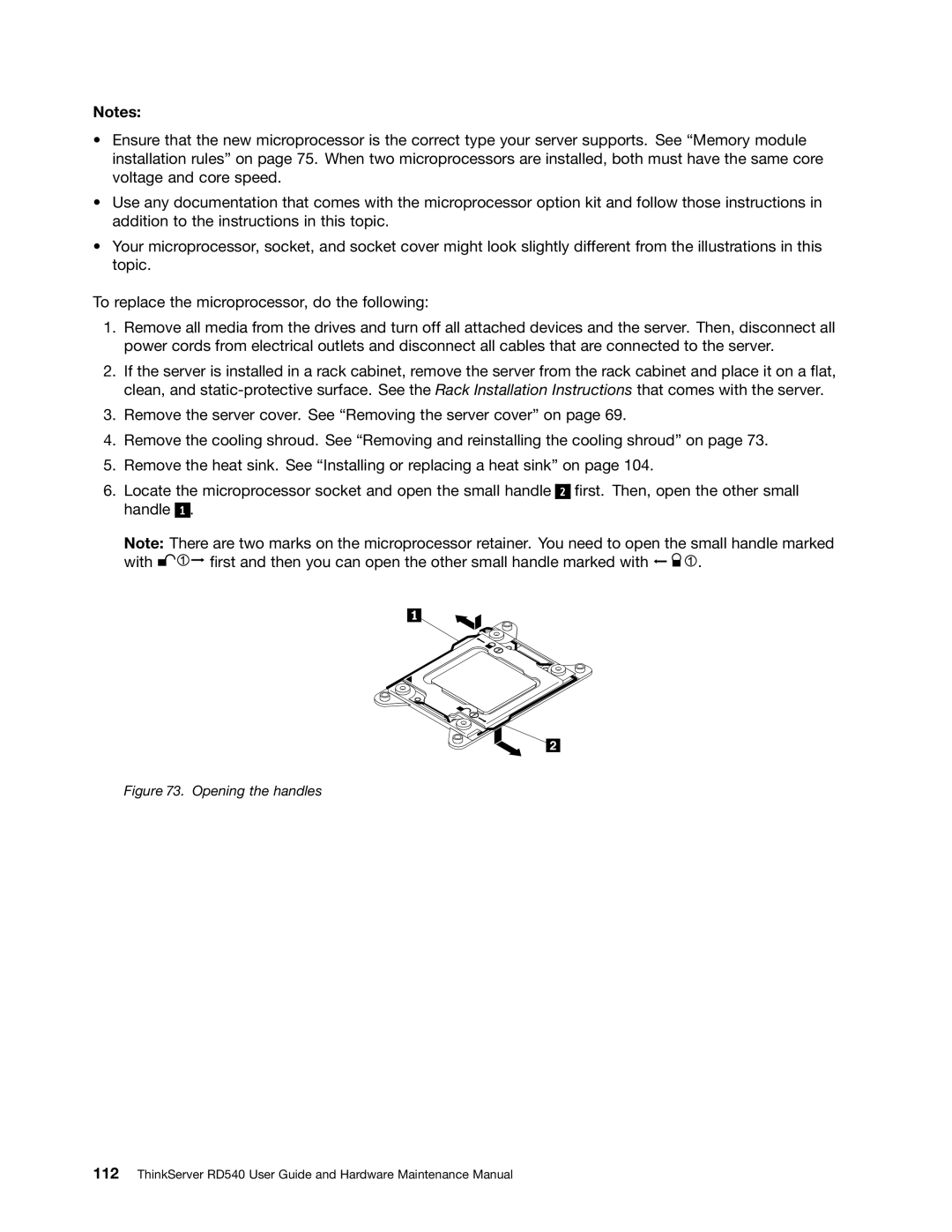 Lenovo RD540 manual Opening the handles 