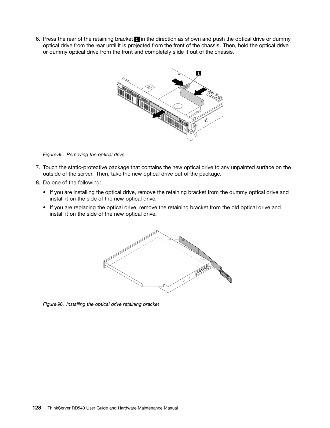 Lenovo RD540 manual Removing the optical drive 