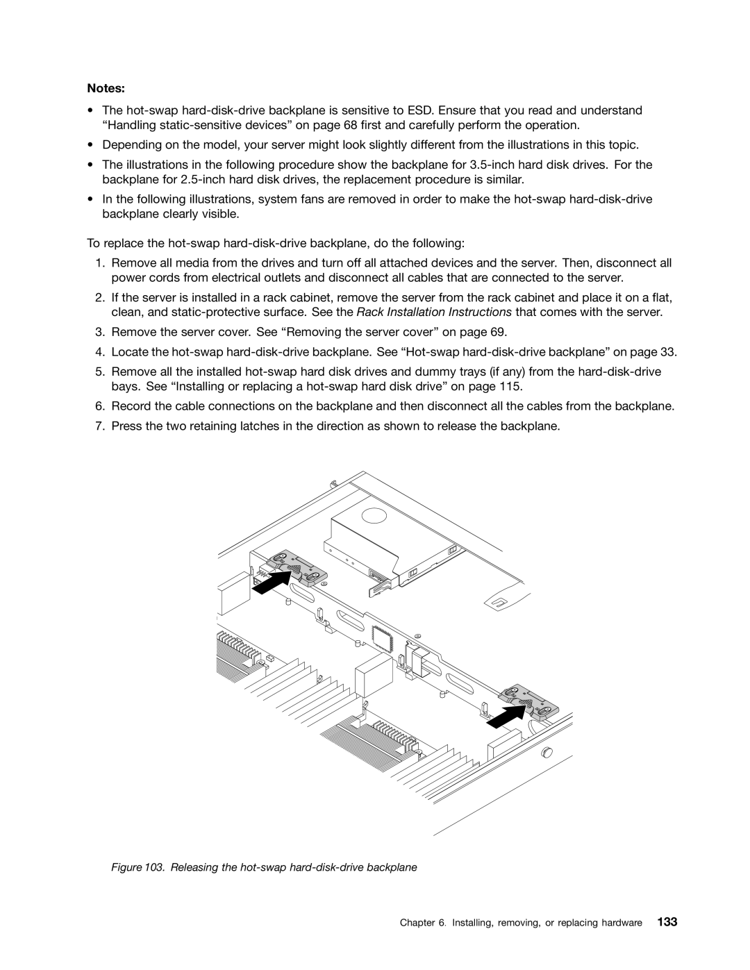 Lenovo RD540 manual Releasing the hot-swap hard-disk-drive backplane 