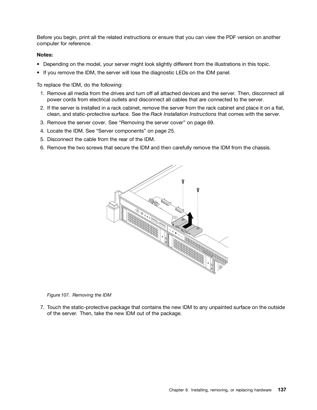 Lenovo RD540 manual Removing the IDM 