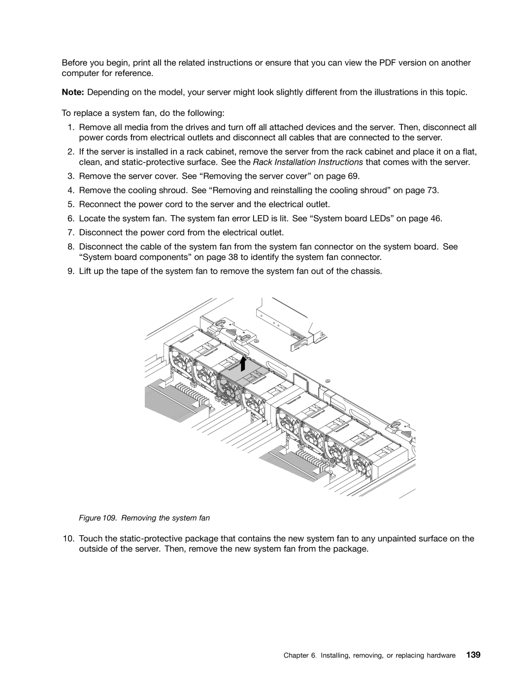 Lenovo RD540 manual Removing the system fan 