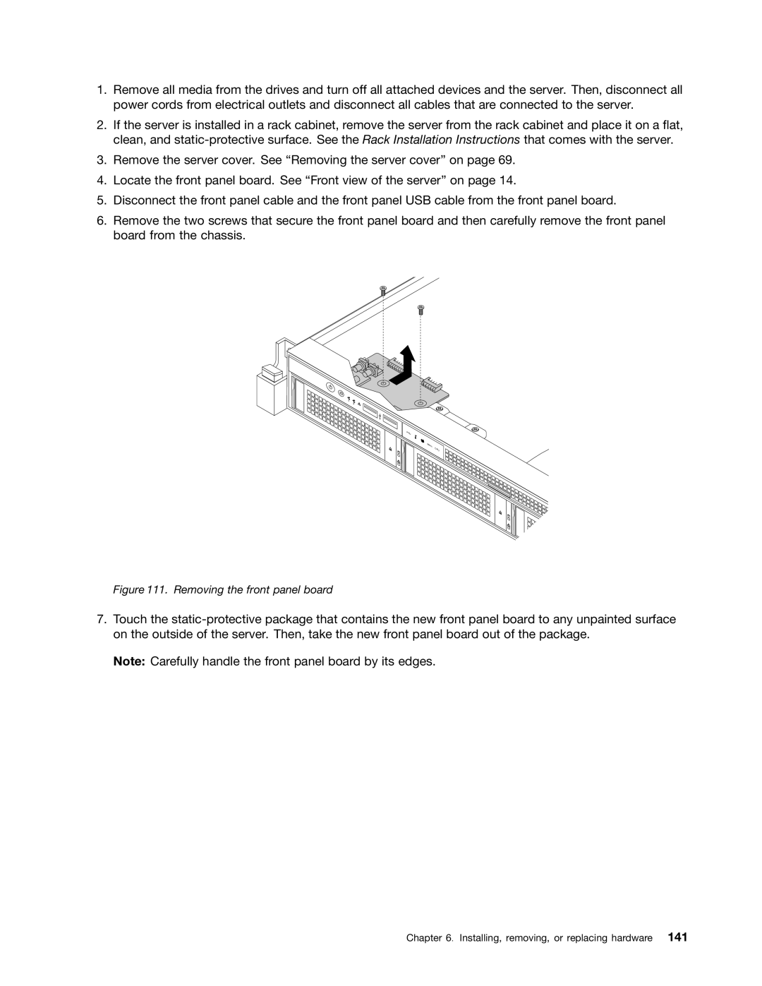 Lenovo RD540 manual Removing the front panel board 