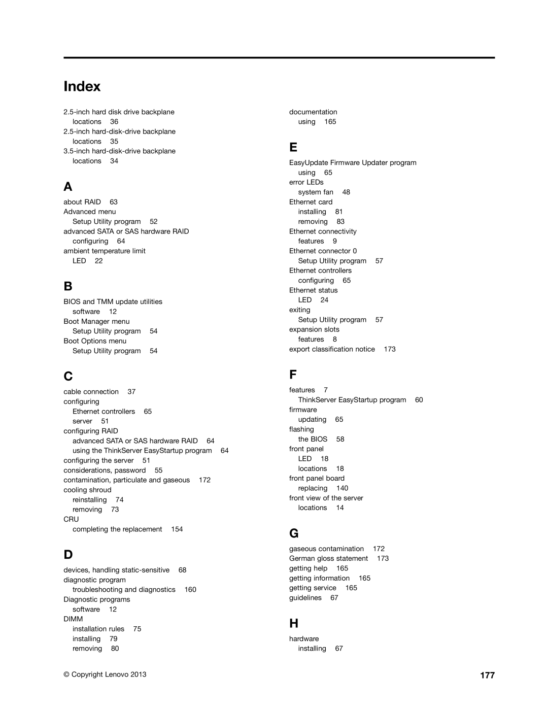 Lenovo RD540 manual Index, 177 