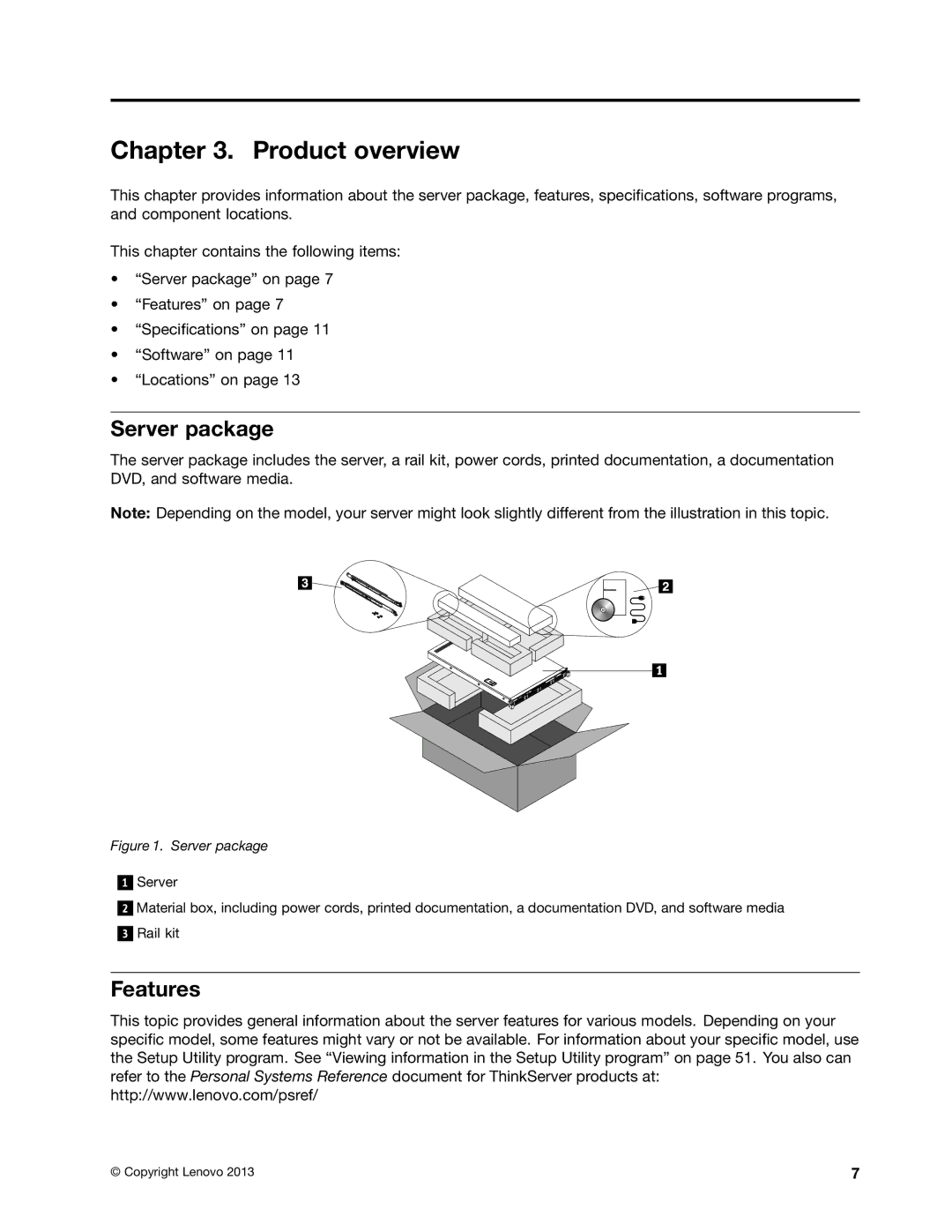 Lenovo RD540 manual Server package, Features 