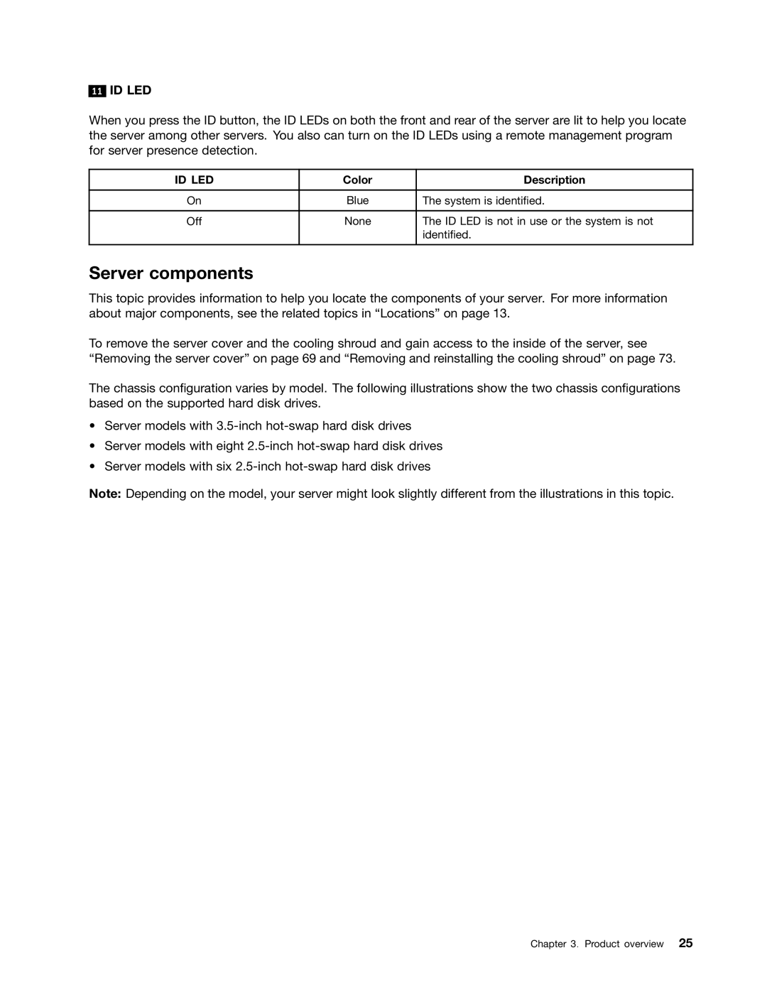 Lenovo RD540 manual Server components, Id Led 