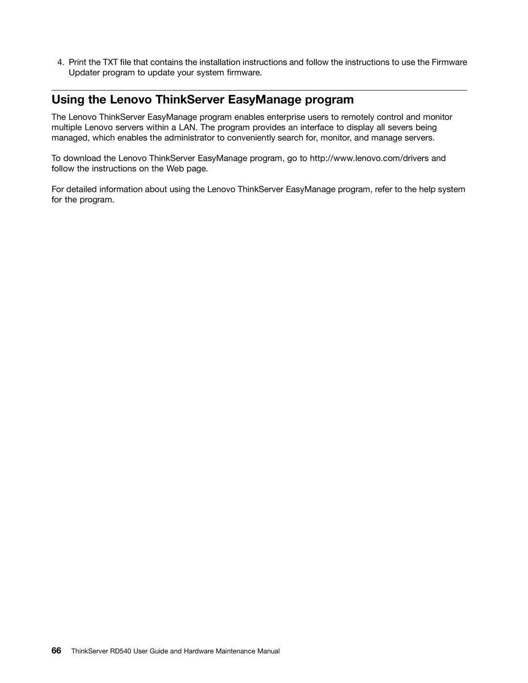 Lenovo RD540 manual Using the Lenovo ThinkServer EasyManage program 