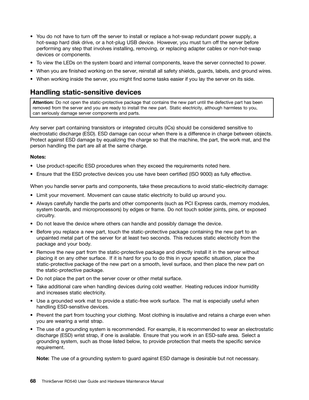 Lenovo RD540 manual Handling static-sensitive devices 