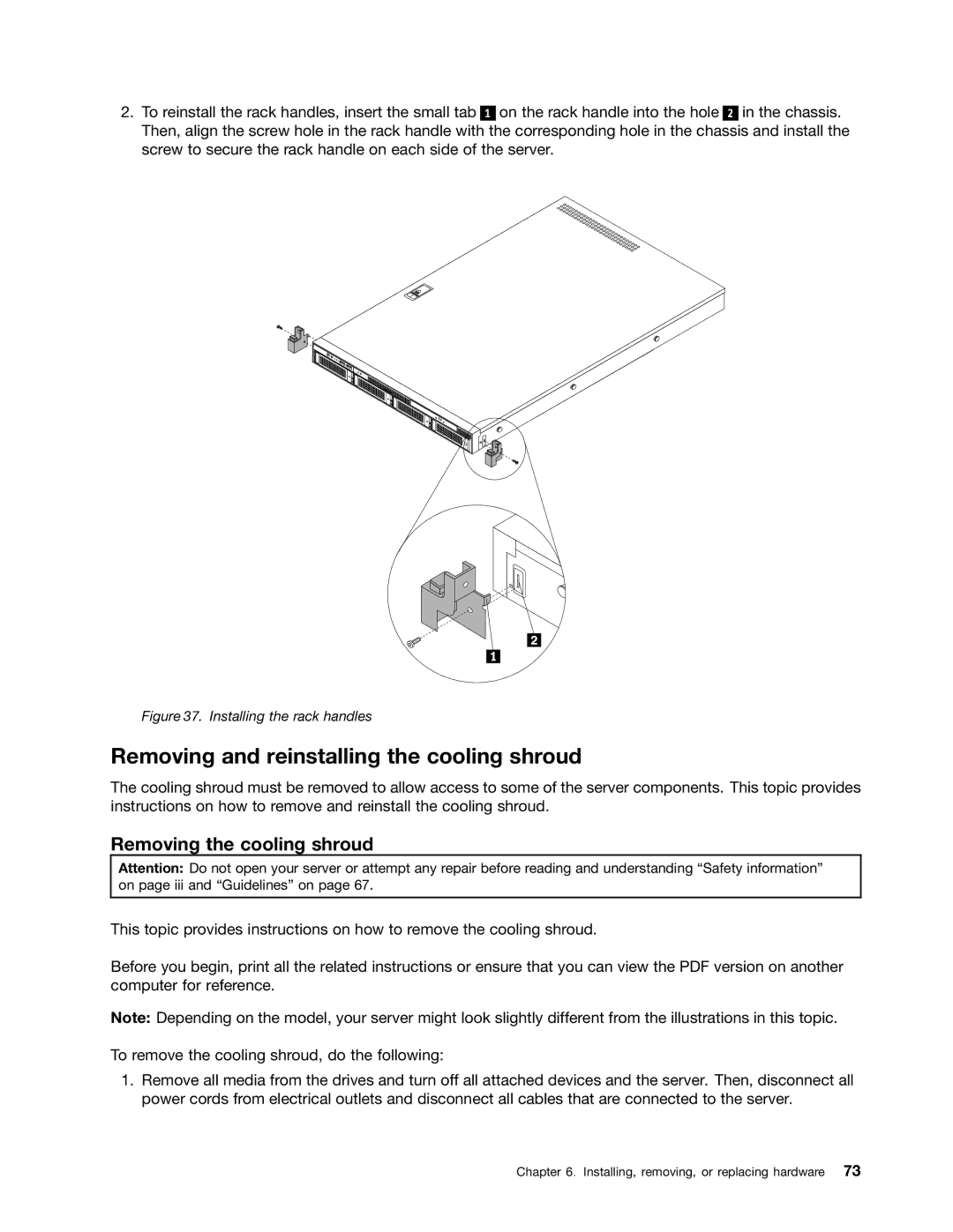 Lenovo RD540 manual Removing and reinstalling the cooling shroud, Removing the cooling shroud 