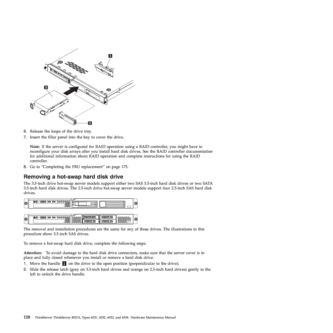 Lenovo RS210 manual Removing a hot-swap hard disk drive 