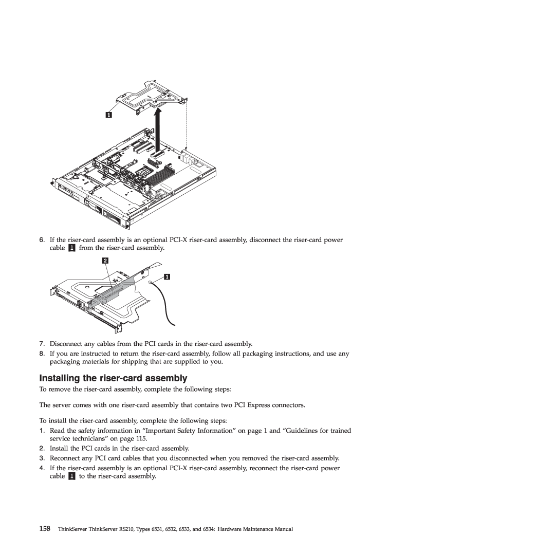 Lenovo RS210 manual Installing the riser-card assembly 
