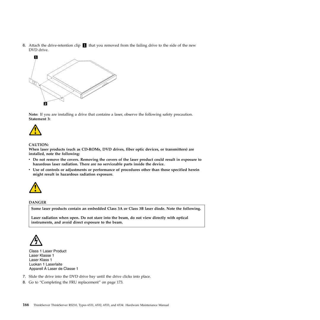 Lenovo RS210 manual Statement, Danger 
