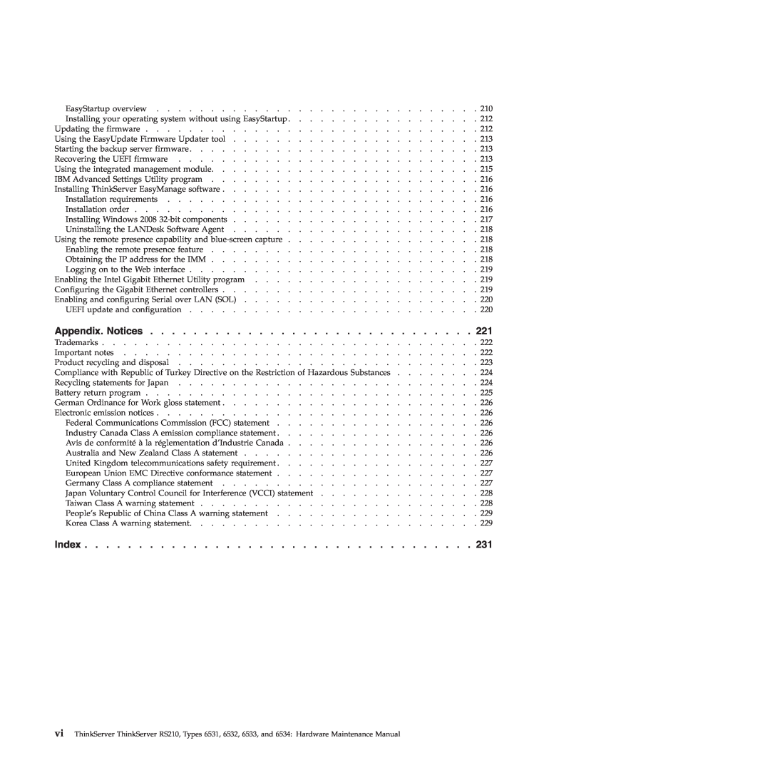Lenovo RS210 manual Appendix. Notices, Index 