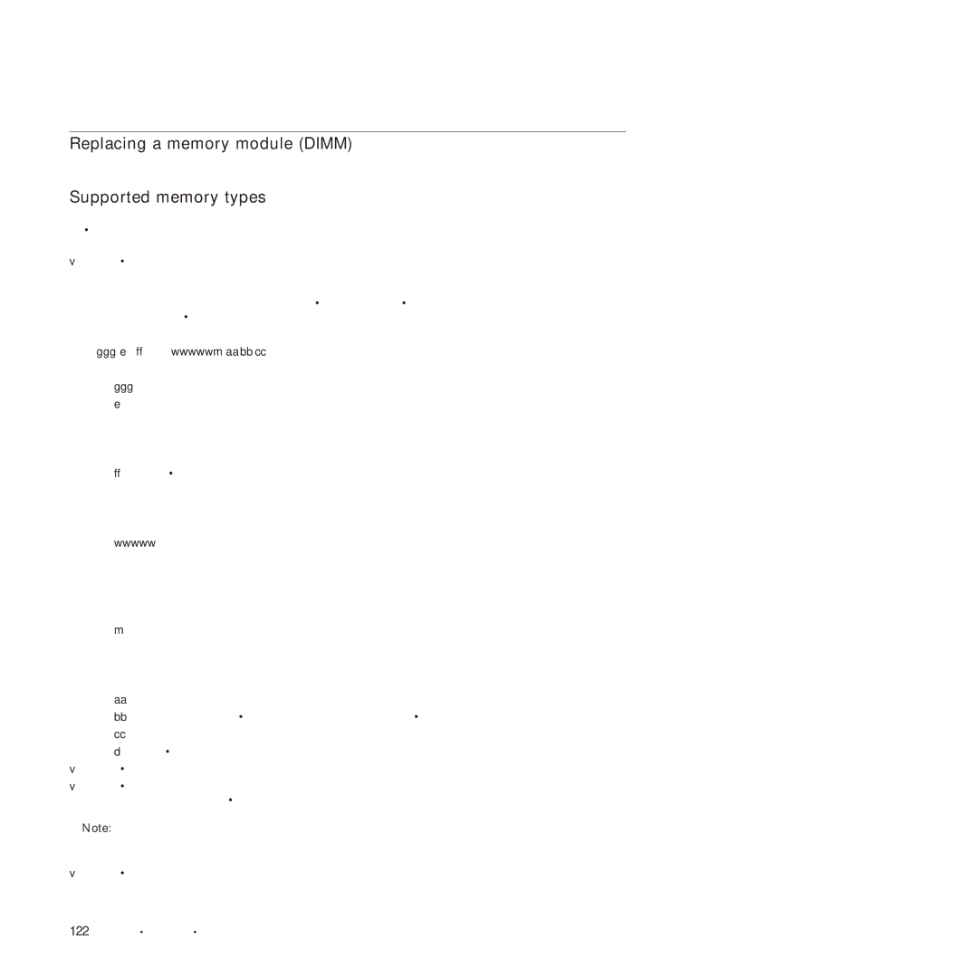 Lenovo RS210 manual Replacing a memory module Dimm, Supported memory types 