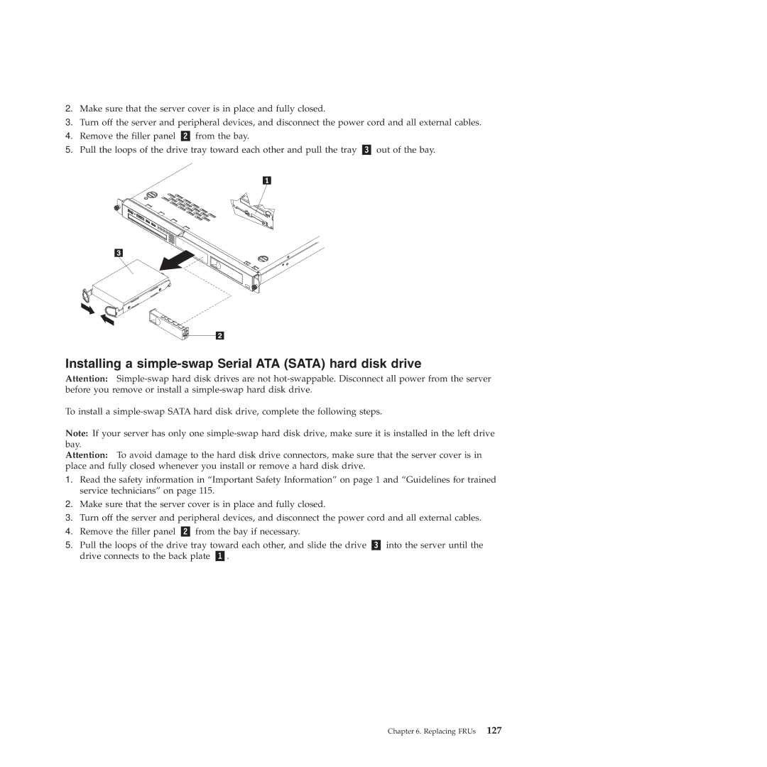 Lenovo RS210 manual Installing a simple-swap Serial ATA Sata hard disk drive 