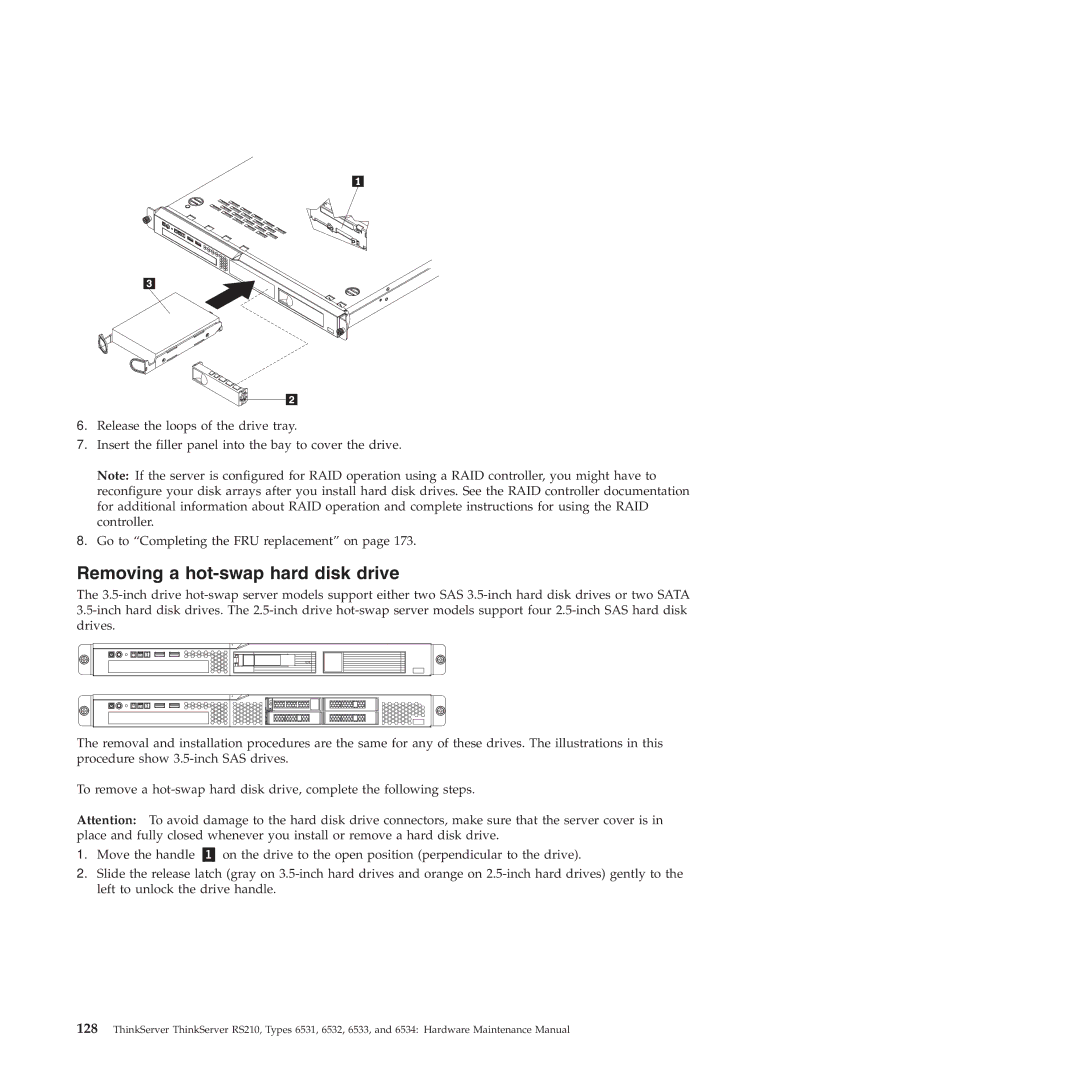 Lenovo RS210 manual Removing a hot-swap hard disk drive 