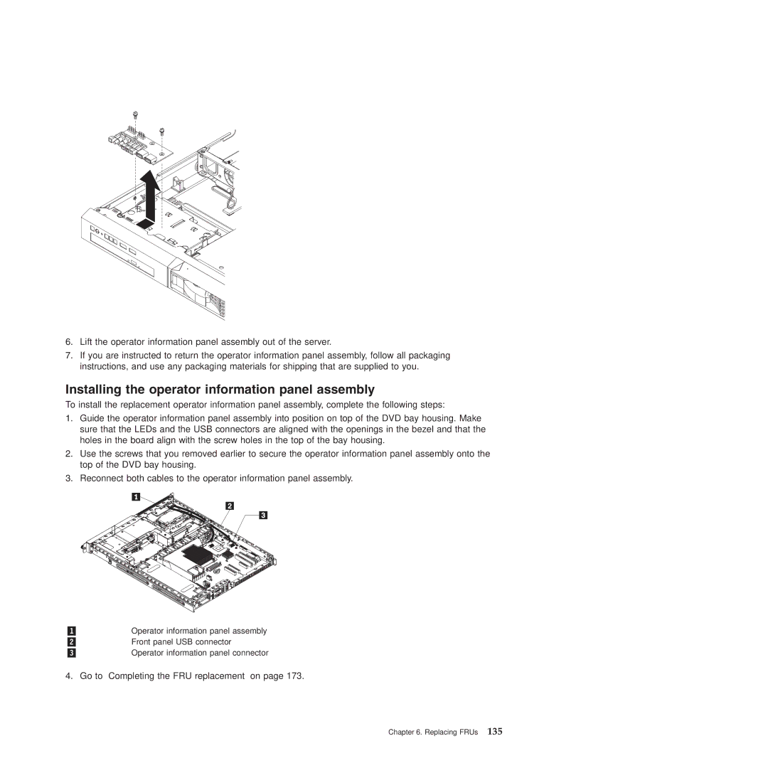 Lenovo RS210 manual Installing the operator information panel assembly 