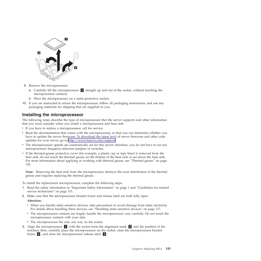 Lenovo RS210 manual Installing the microprocessor 