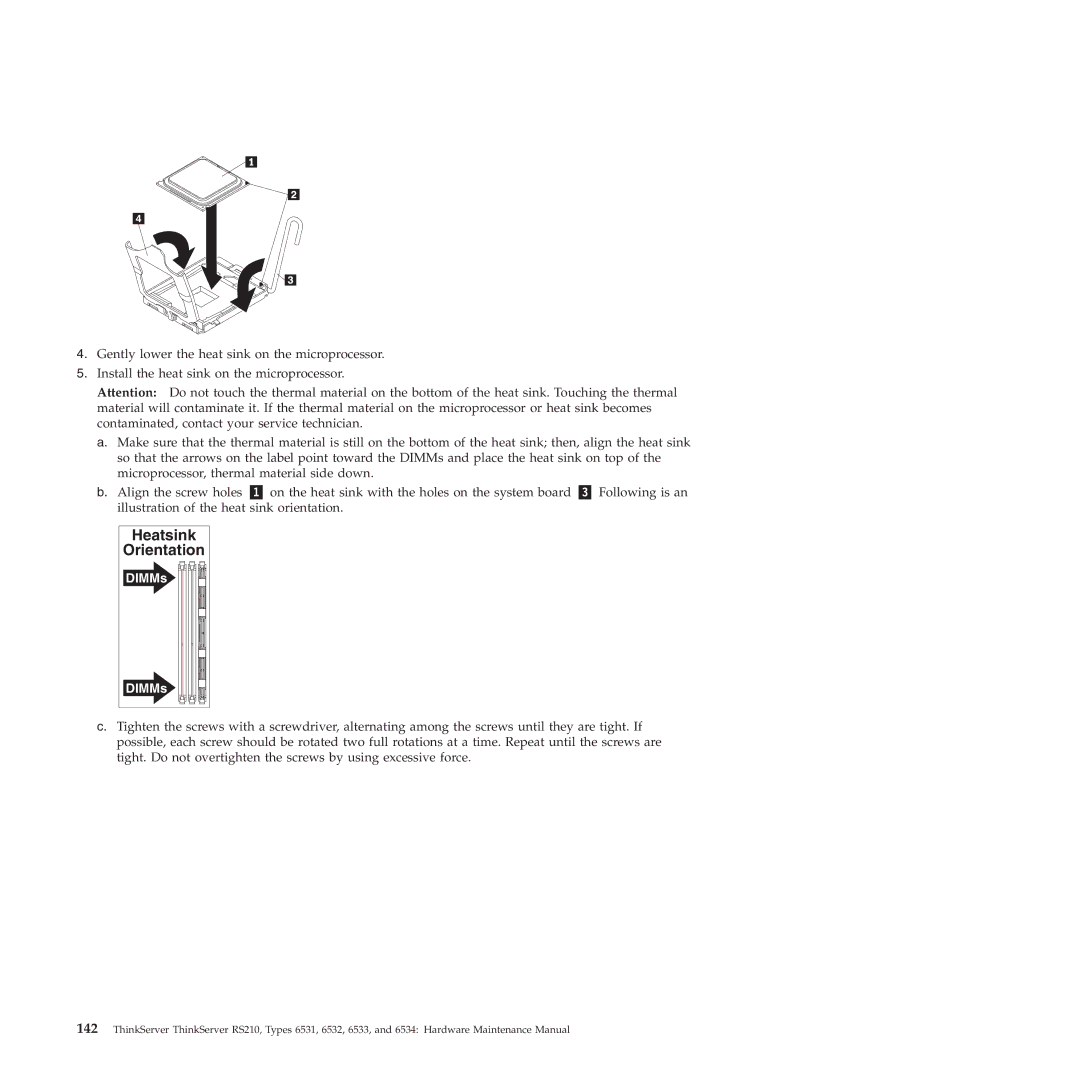 Lenovo RS210 manual Heatsink Orientation 