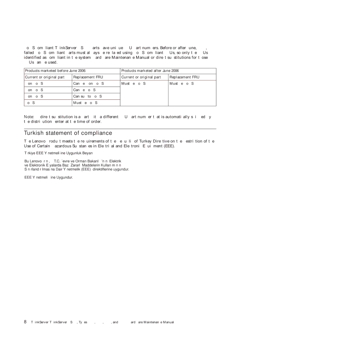 Lenovo RS210 manual Turkish statement of compliance, Türkiye EEE Yönetmeliğine Uygunluk Beyanı 