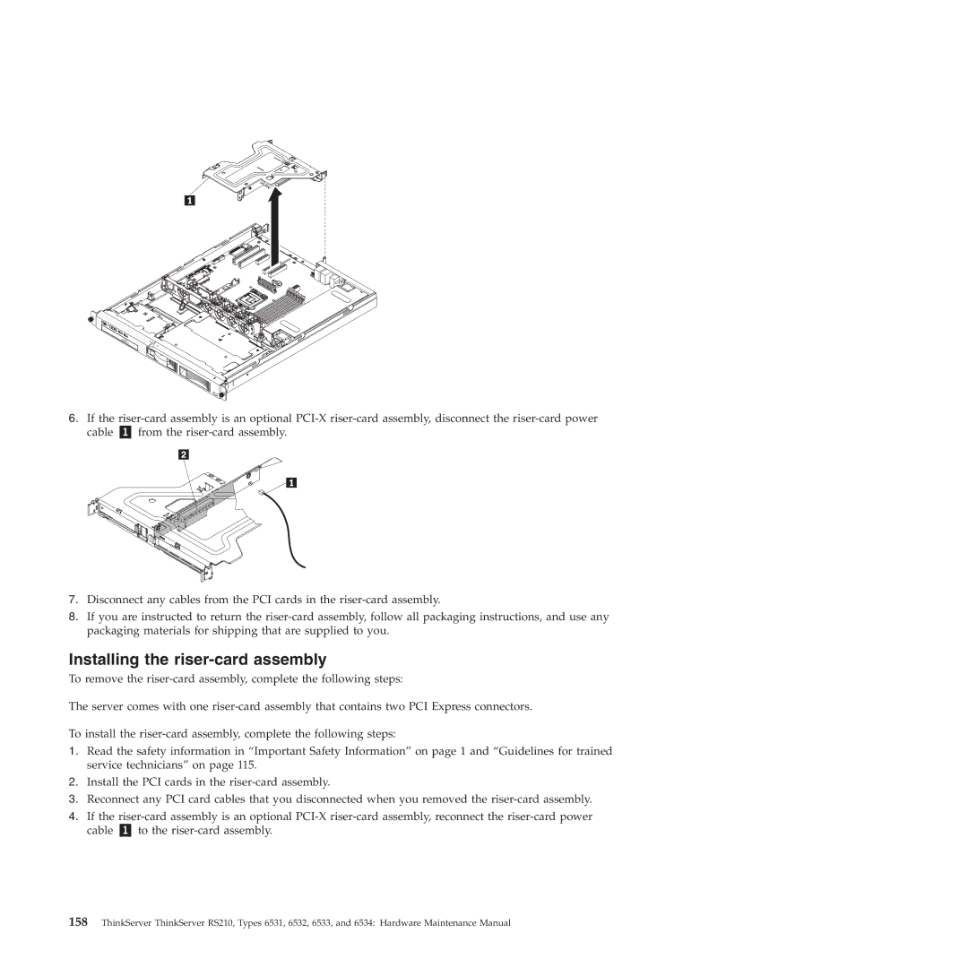 Lenovo RS210 manual Installing the riser-card assembly 