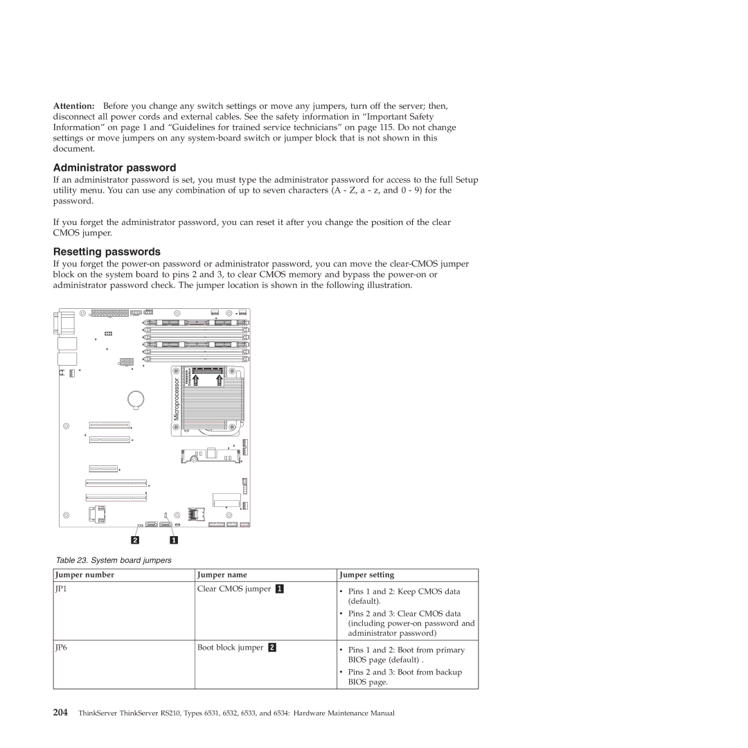 Lenovo RS210 manual Administrator password 