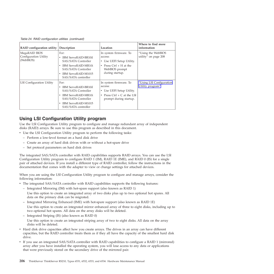 Lenovo RS210 manual Using LSI Configuration Utility program 