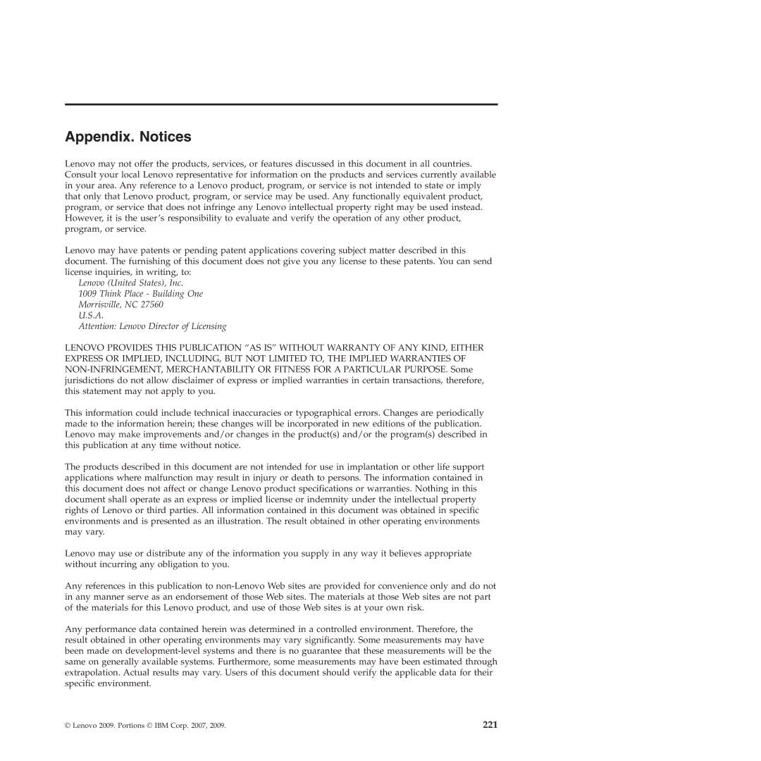 Lenovo RS210 manual Appendix. Notices 