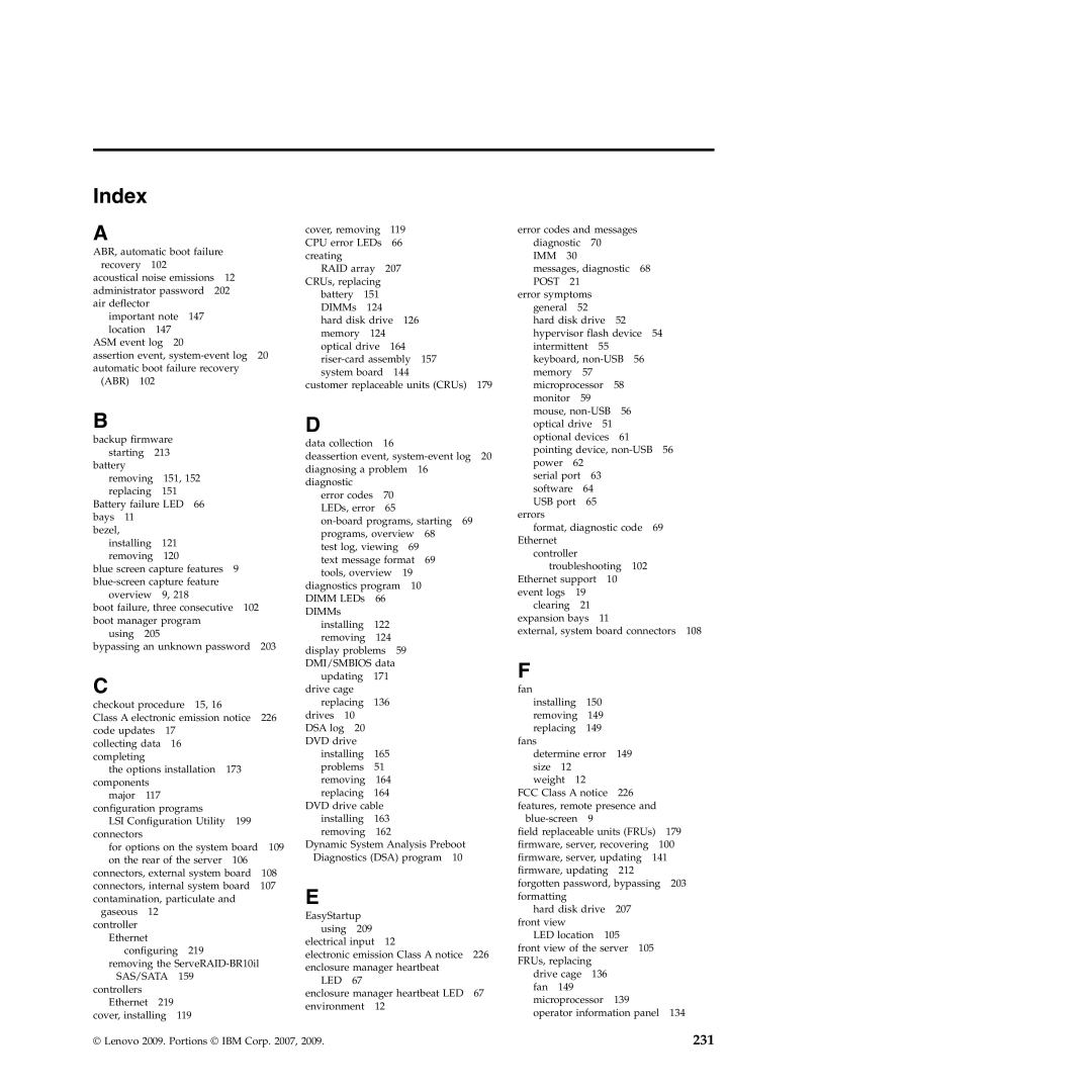 Lenovo RS210 manual Index 