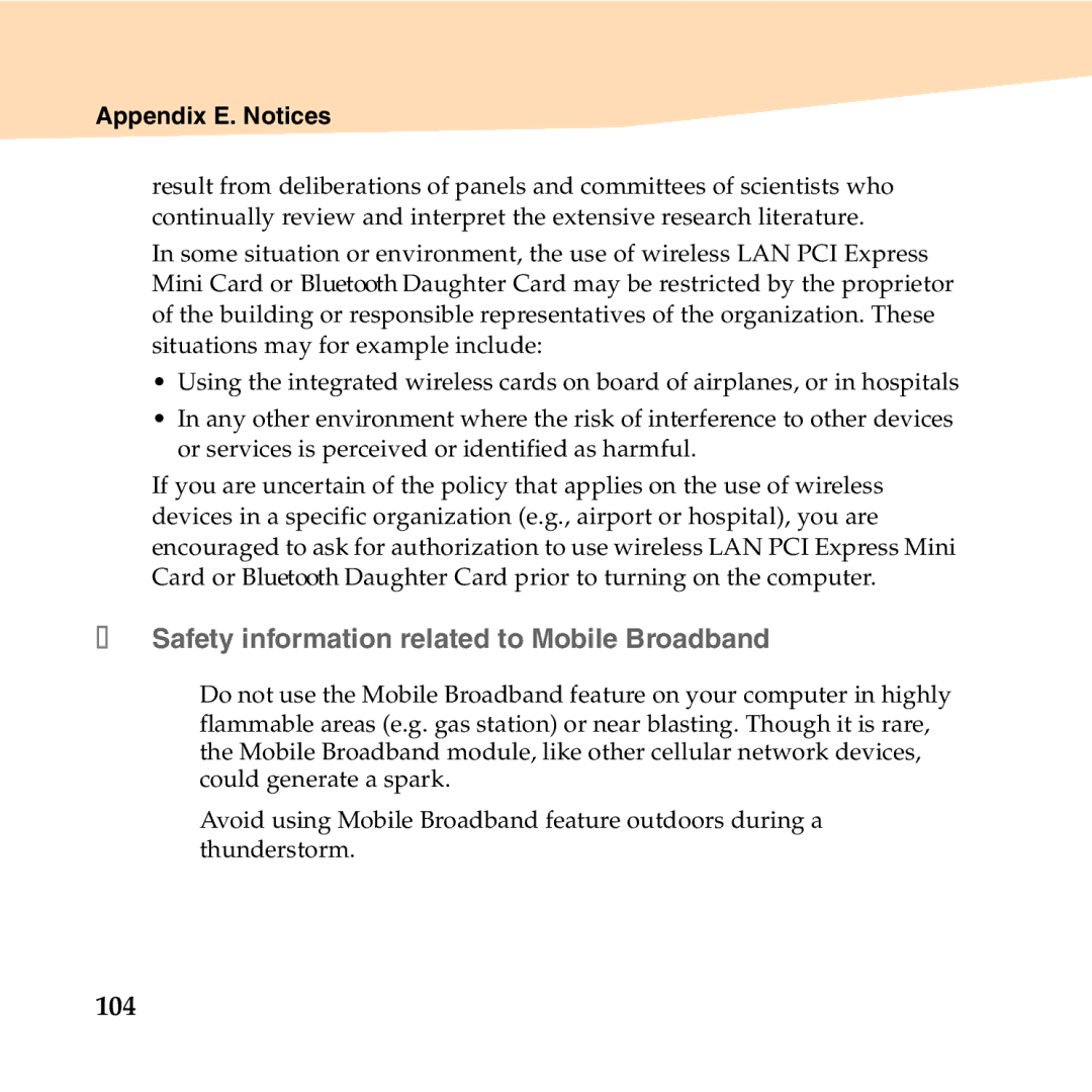 Lenovo S10-2 manual „ Safety information related to Mobile Broadband, 104 