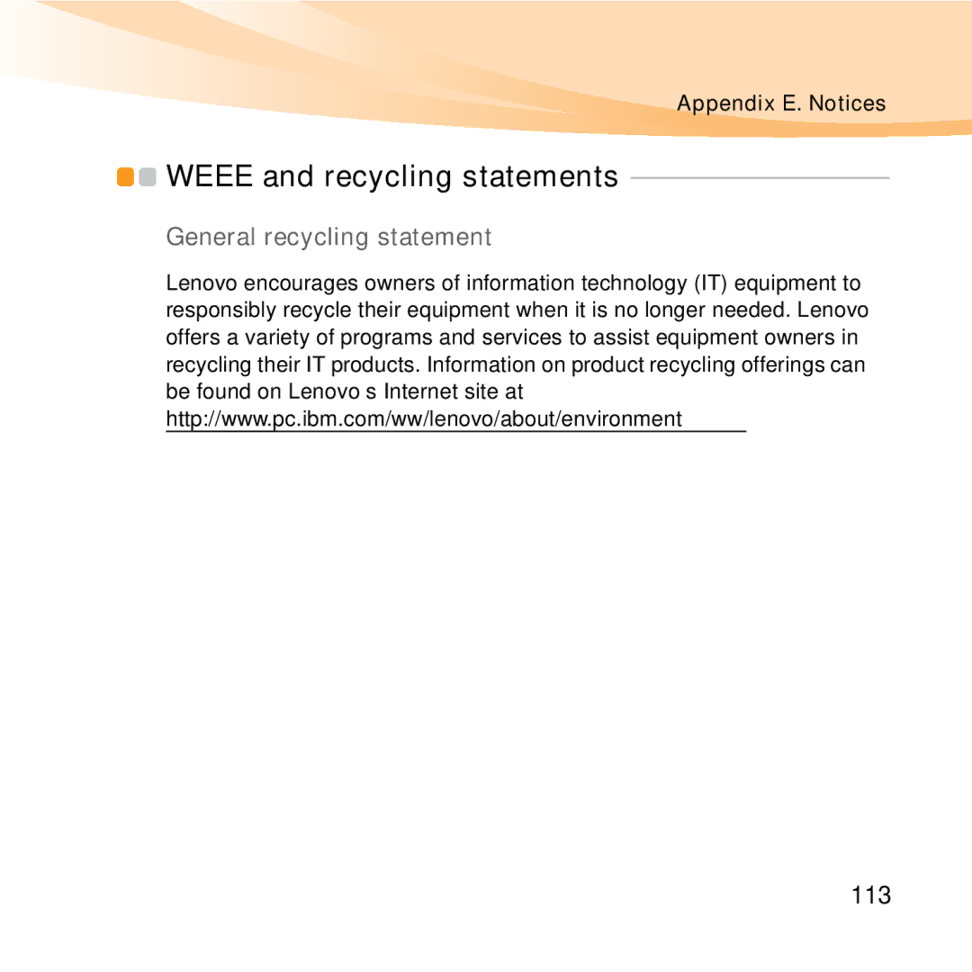 Lenovo S10-2 manual Weee and recycling statements, „ General recycling statement, 113 