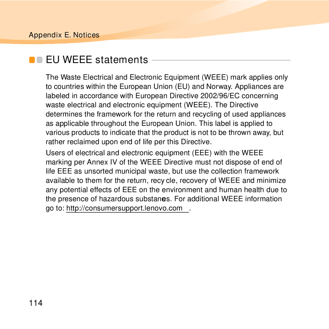 Lenovo S10-2 manual EU Weee statements, 114 