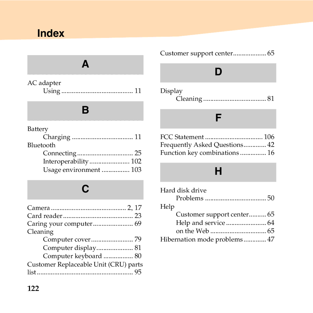 Lenovo S10-2 manual Index, 122 