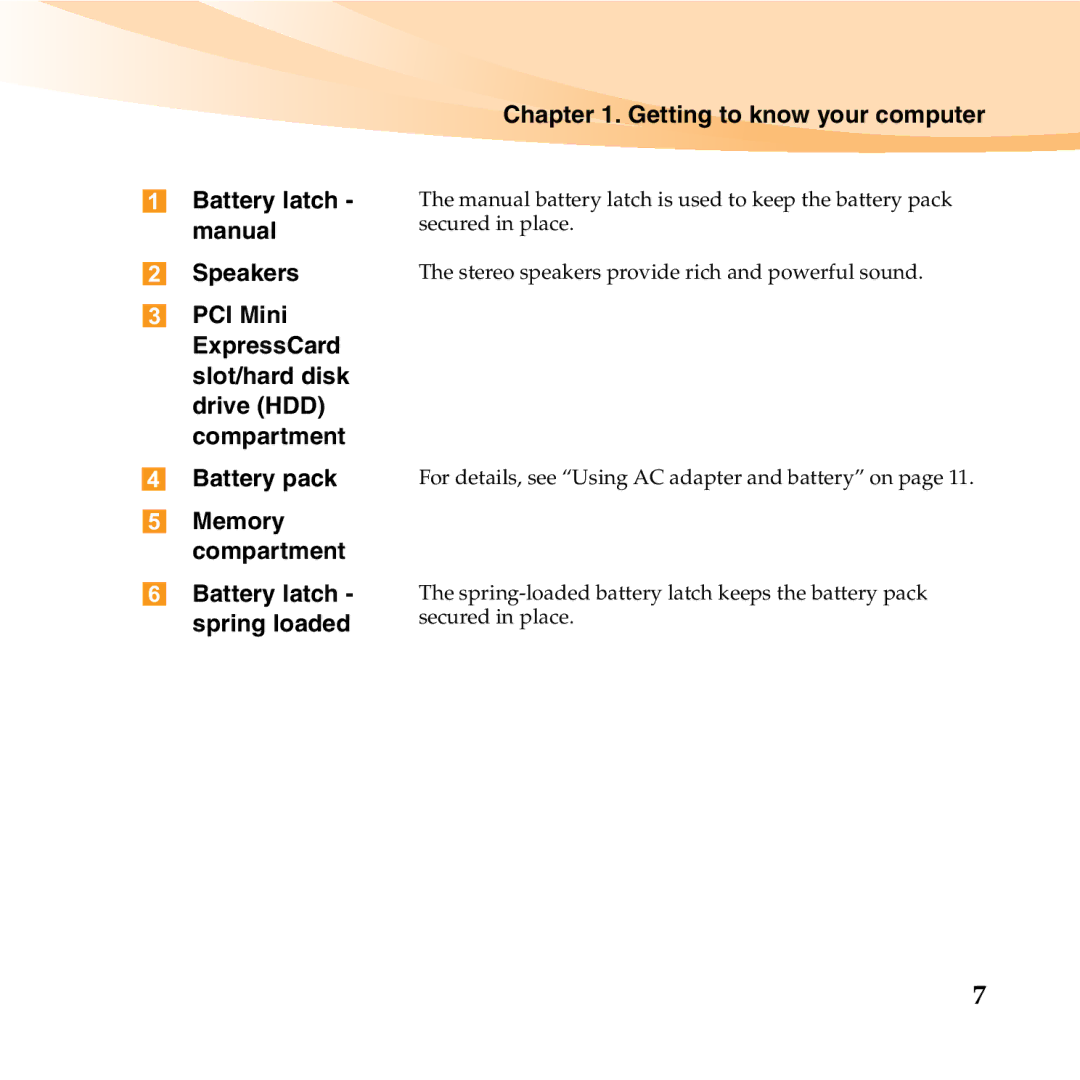 Lenovo S10-2 Getting to know your computer Battery latch manual Speakers, Battery pack 