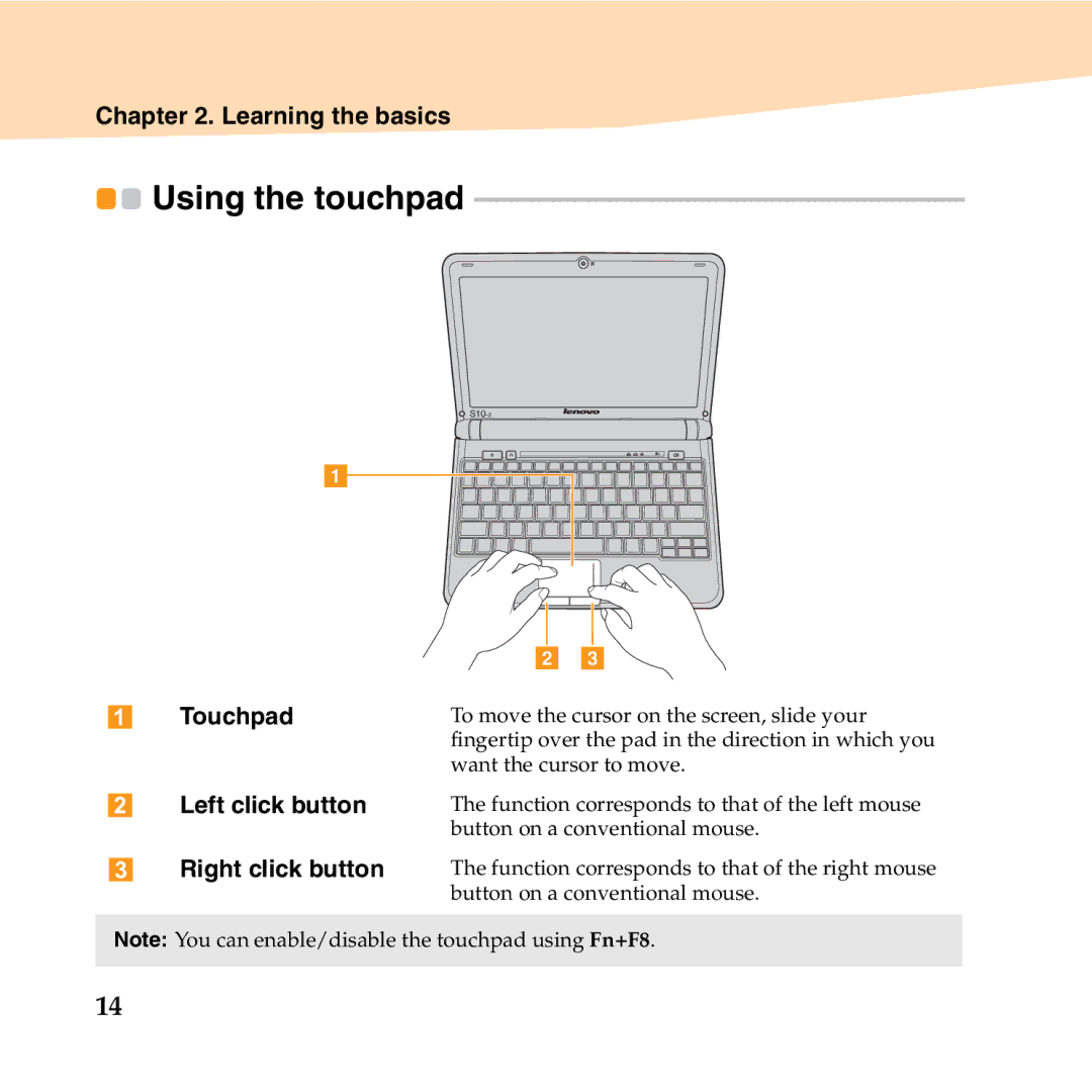 Lenovo S10-2 manual Using the touchpad, Left click button 