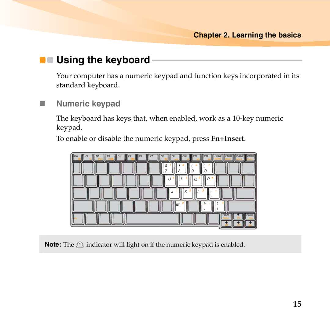 Lenovo S10-2 manual Using the keyboard, „ Numeric keypad 