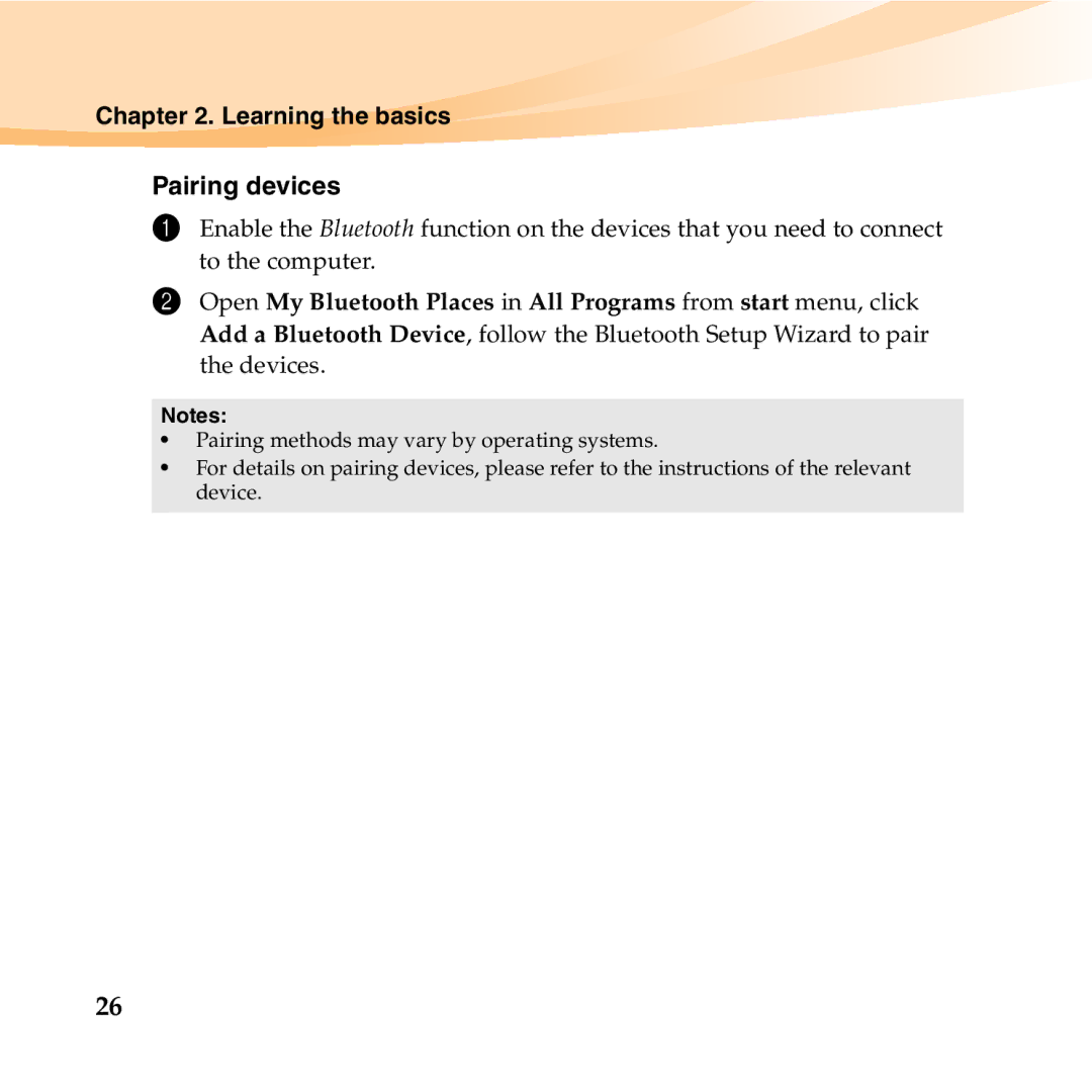 Lenovo S10-2 manual Learning the basics Pairing devices 