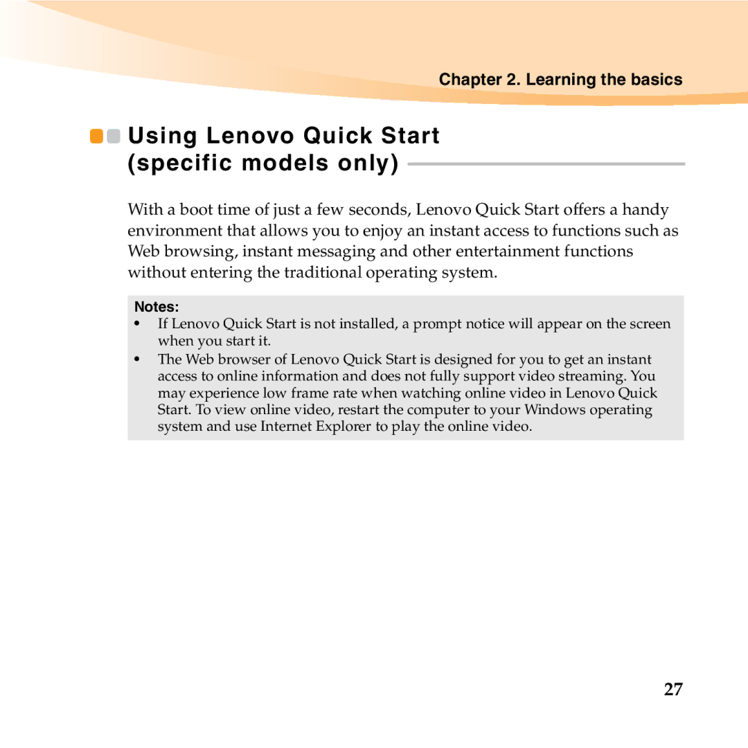 Lenovo S10-2 manual Using Lenovo Quick Start, Specific models only 